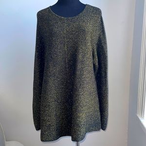 Alfani Plus Size Metallic Ribbed-Knit Tunic Sweater Black/Gold Lurex Plu…